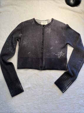 Matin Kim Snow Graphic Wool Charcoal Cardigan